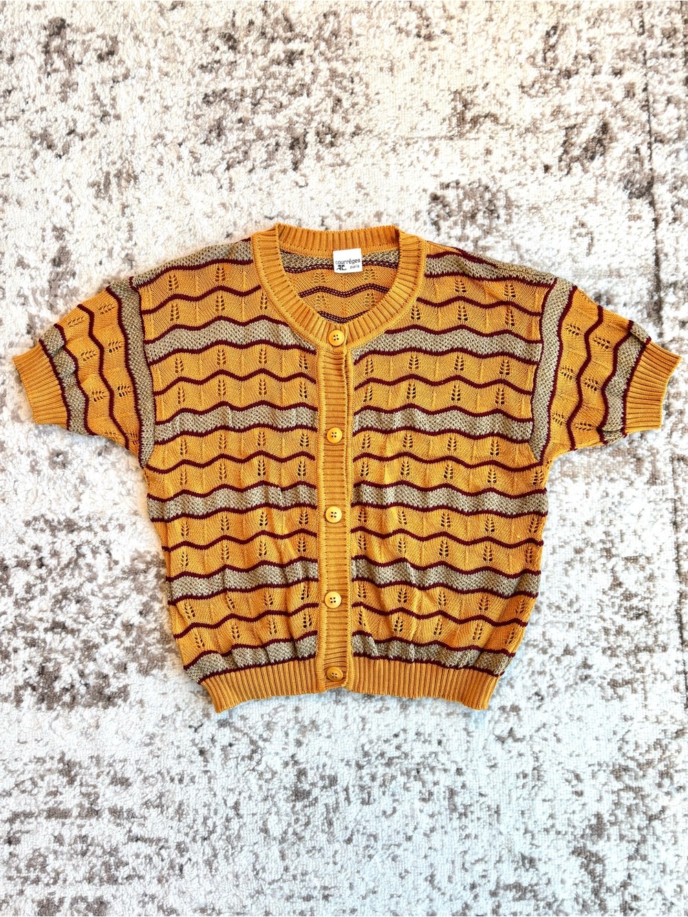 Vintage 70’s Courrèges Paris France Archival Short Sleeve Mustard Knit Cardigan
